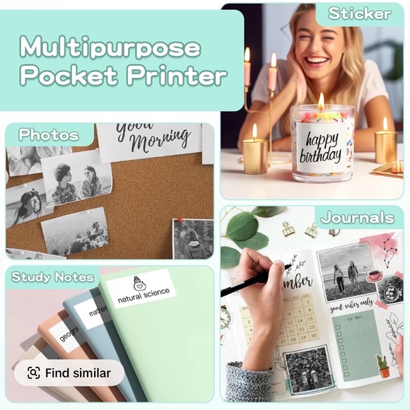 JADENS Portable Wireless Thermal Printer in Light Blue - Picture 4 of 7